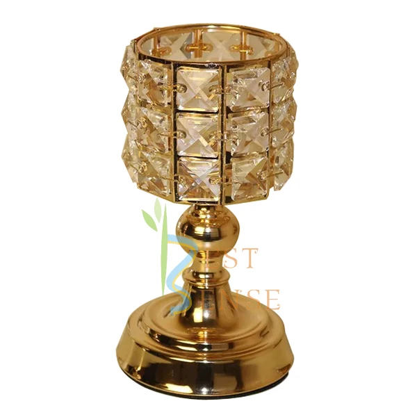 7.9 inch Metal Lacy Crystal Cylinder Candle Holder for Wedding Table Decoration