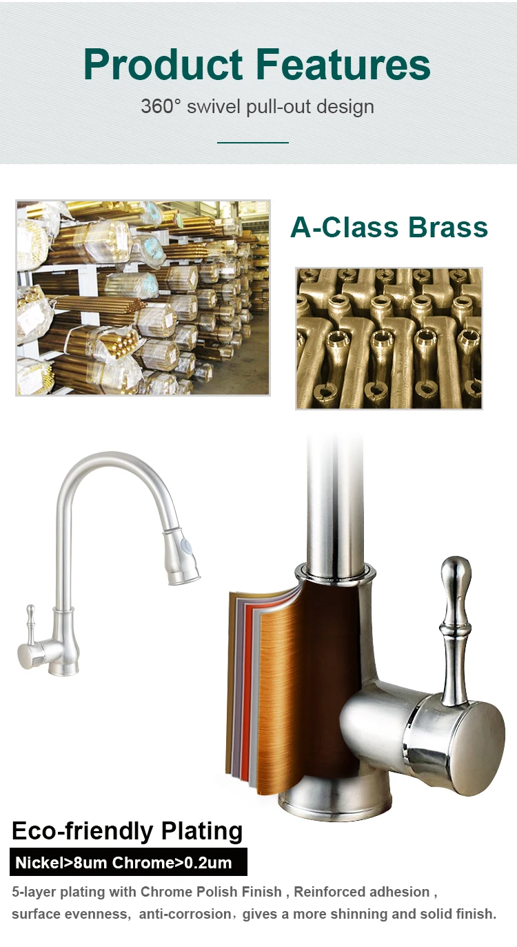 Best industrial brushed nickel pull down kitchen faucet single hole single hande deck mount faucet