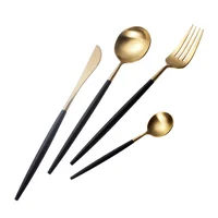 

Chinese FDA passed wedding spoon fork knife matte silverware reusable bulk flatware set 304 stainless steel black gold cutlery