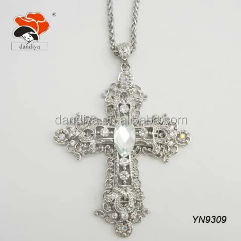High-end Extravagant Crystal Jewelry Design,Popular Royal Costume Accessory Cross Necklace