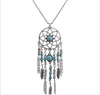 Vintage ethnic boho style turquoise feather tassel dream catcher necklace