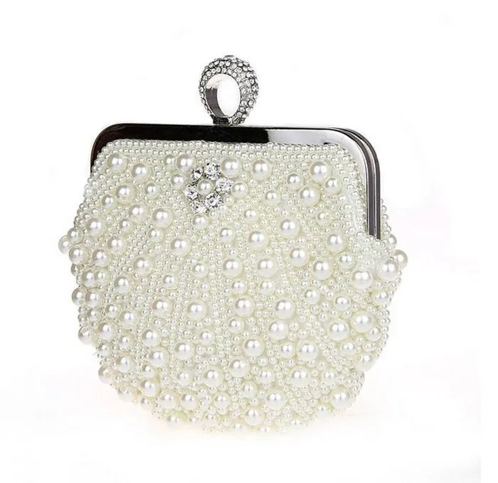 High quality fashion ring pearl shell evening party purse clutch bag