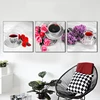 Exquisite black tea cup decor painting modern china 3 panel art canvas painting for livingroom and hotel