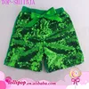 Boutique Sparkling Kids Sequin Shorts Wholesale Girls Green Bling Birthday Outfit Toddler Sequin Shorts with Bow