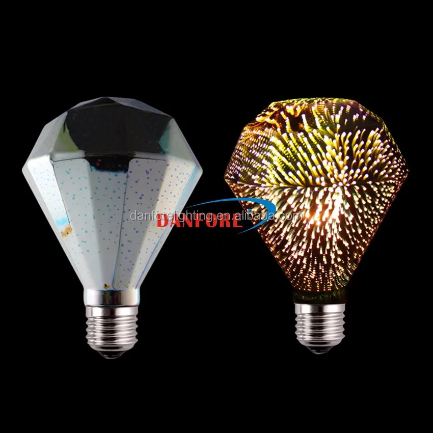 colorful fancy design diamond shape 3d fireworks led bulb light