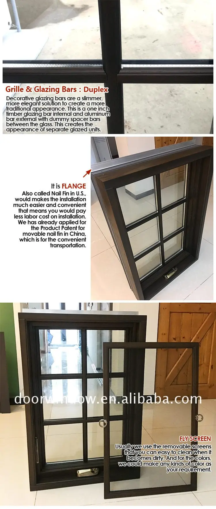 Factory outlet american crank casement window aluminum with grill design