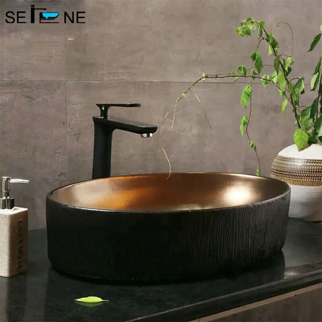 Navire forme cooper en métal couleur lavabo lavabo ovale bronze lavabo