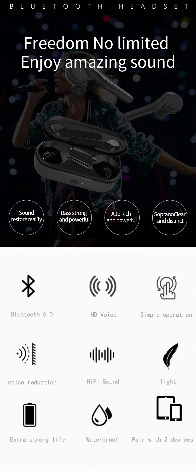moloke S10 Bluetooth 5.0 Wireless TWS Earphones Earbuds Headphone With Charging Case - ANKUX.COM