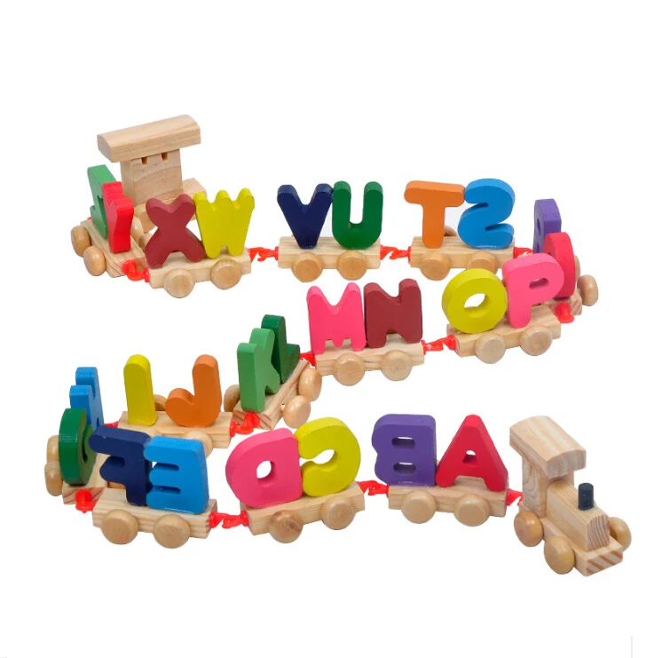 FQ brand wholesale colorful hot sale new style educational model letter small train wooden toys set wooden happy kid toy