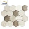 High Quality Hexagon Water Jet Marble Mosaic Tile Light Wood Grain Grey Marble Hexagon Mosaic