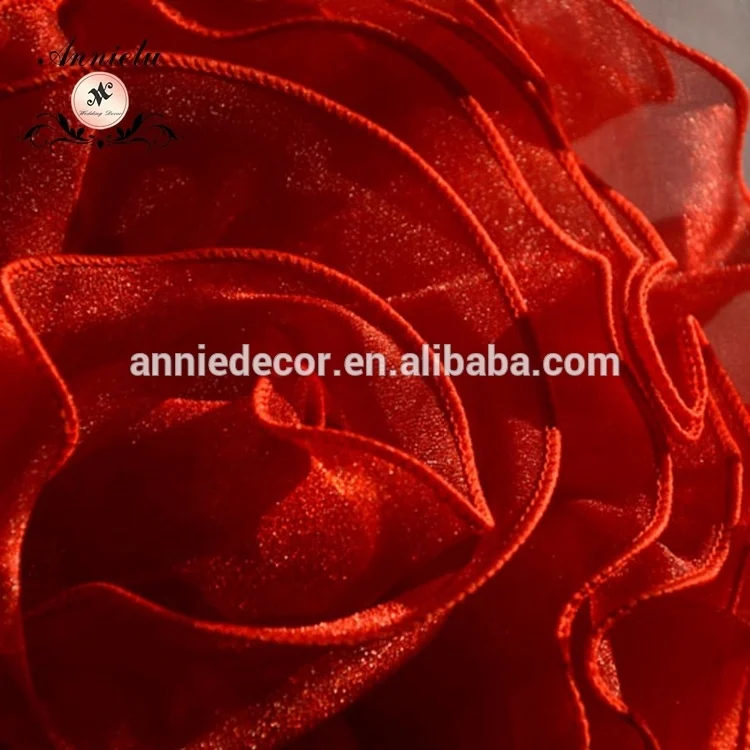 Elegent ruffle organza flower chair sash wedding decorative flower wedding chair sash chair cover