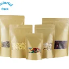 Doypack resealable ziplock standing up pouches Brown paper bag with window for food