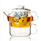 200ml Handblown Tea Set One Cup Glass Tea Pot With Porcelain Infuser