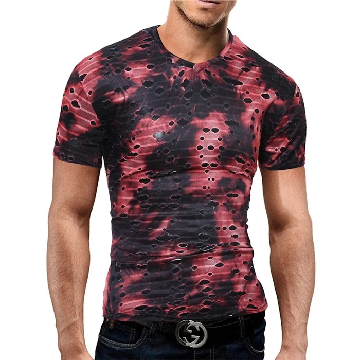 Tie dyed t shirt with hole Double decker T-shirt hot sale spring printing pattern men V neck tee shirts, Customized
Tie dyed t shirt with hole Double decker T-shirt hot sale spring printing pattern men V neck tee shirts, Customized