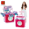 new design girls beauty plastic suitcase make up set toy with music light