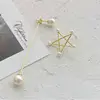 2019 Unique Design Gold Plated Asymmetrical Five-pointed Star Pearl Stick Earrings for Women