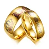 Fashion stainless steel couple rings gold plating king and queen jewelry