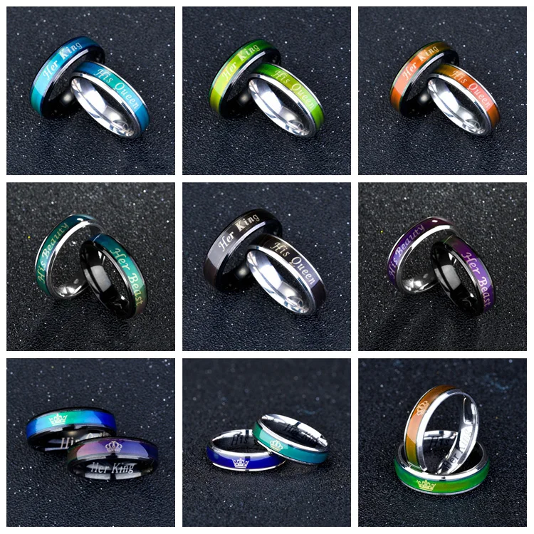 Fashion Couple Her King His Queen Temperature Changing Color Mood Band Ring