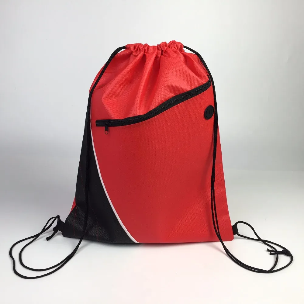 free sample non woven drawstring backpack bag with front zipper