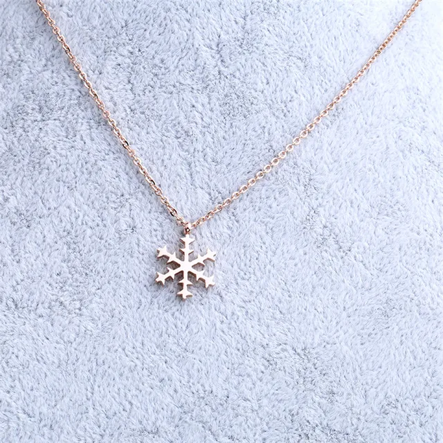 christmas gift necklace titanium steel rose gold snowflake