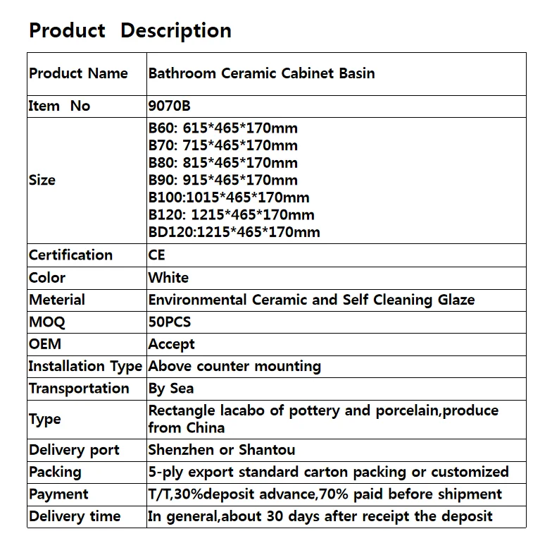 70cm Countertop Cabinet Ceramic Bathroom Vanity Sink With Tap Hole