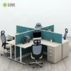 32mm panel Modular X-shape 4 seater office workstation fabric material aluminum office partition
