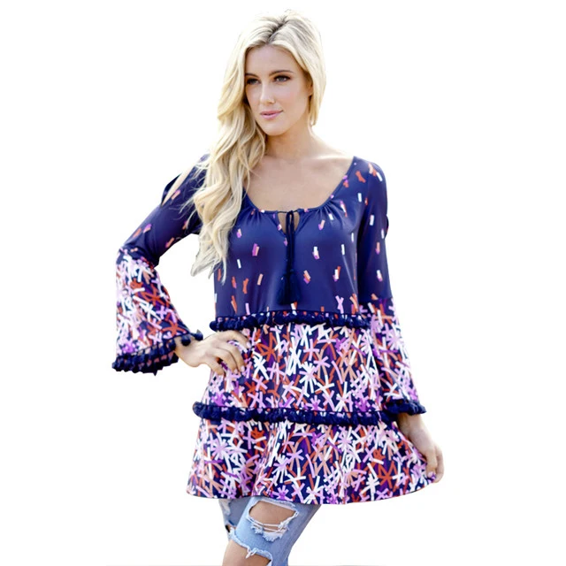 Spring Boho Tassel Splicing Flare Sleeve Shress Cold Shoulder Tops, Exclusive printing design
Spring Boho Tassel Splicing Flare Sleeve Shress Cold Shoulder Tops, Exclusive printing design