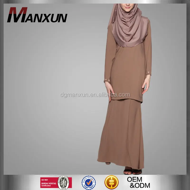 Modèle Baju Kurung Moderne Femmes Musulmanes Longue Robe Marron Baju Kebaya Robe