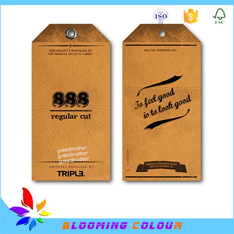 customized design printing kraft paper jeans hang tag with paper