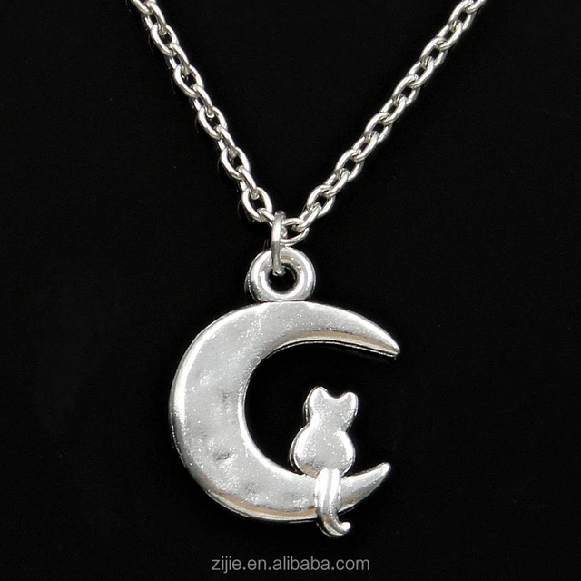 alloy charms necklace silver moon cat pendant necklace fashion