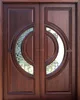 Exterior solid wood front door with glass side-lite and transom