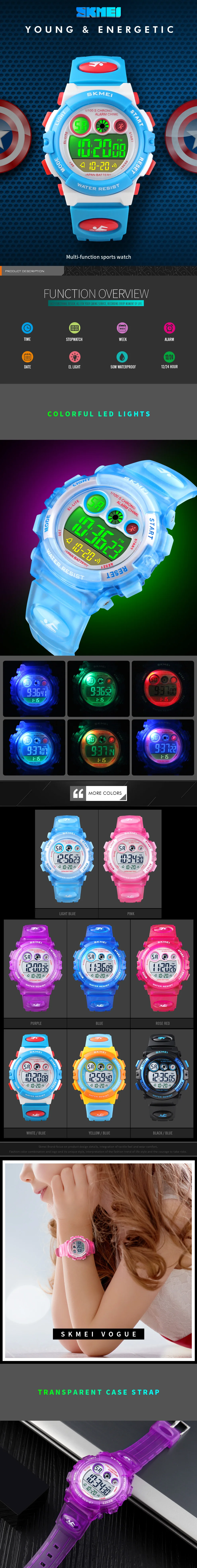 SKMEI 1451 Children Digital Sport Wristwatches Colorful Waterproof Watch