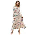 Female office floral dresses long sleeve maxi casual dresses women elegant