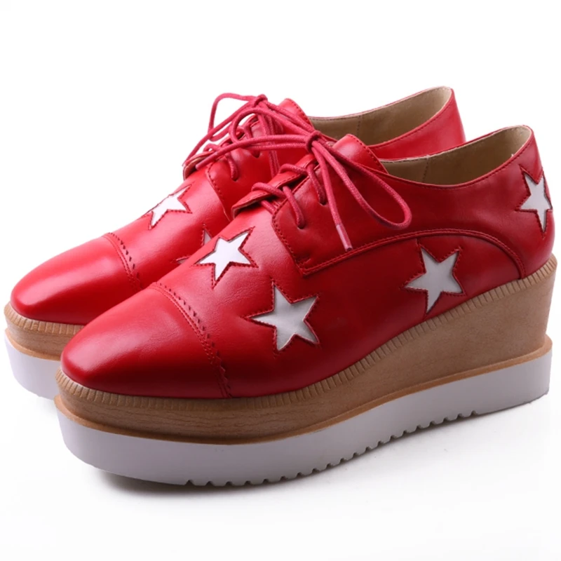 lace-up Platform Shoes pu Leather sexy office lady Shoes lace-up flats Women Shoes Size 34-39 Stainless Steel round Toe Flats