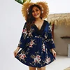 New Fashion V Neck A-Lined Lace-Up Women Clothing Summer Dress Plus Size 2019