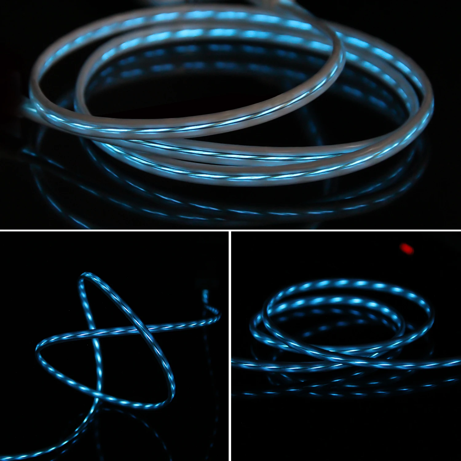 White Visible Flow Led EL Light Micro Usb Sync Data Charge Cable for Android - ANKUX.COM