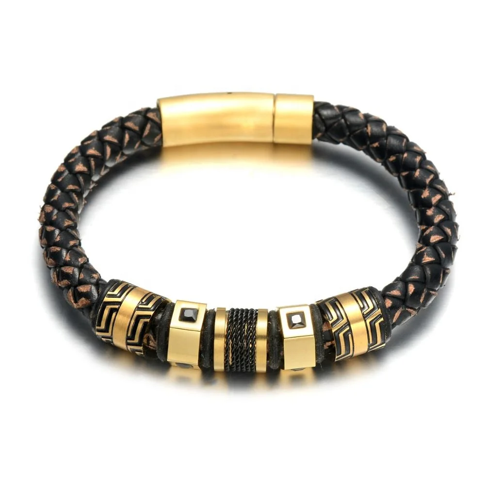 REAMOR Luxury Stainless Steel Black Gold Beads Charm Bracelets For Men Handmade Genuine Braided Leather Bangle Jewelry for Men
REAMOR Luxury Stainless Steel Black Gold Beads Charm Bracelets For Men Handmade Genuine Braided Leather Bangle Jewelry for Men