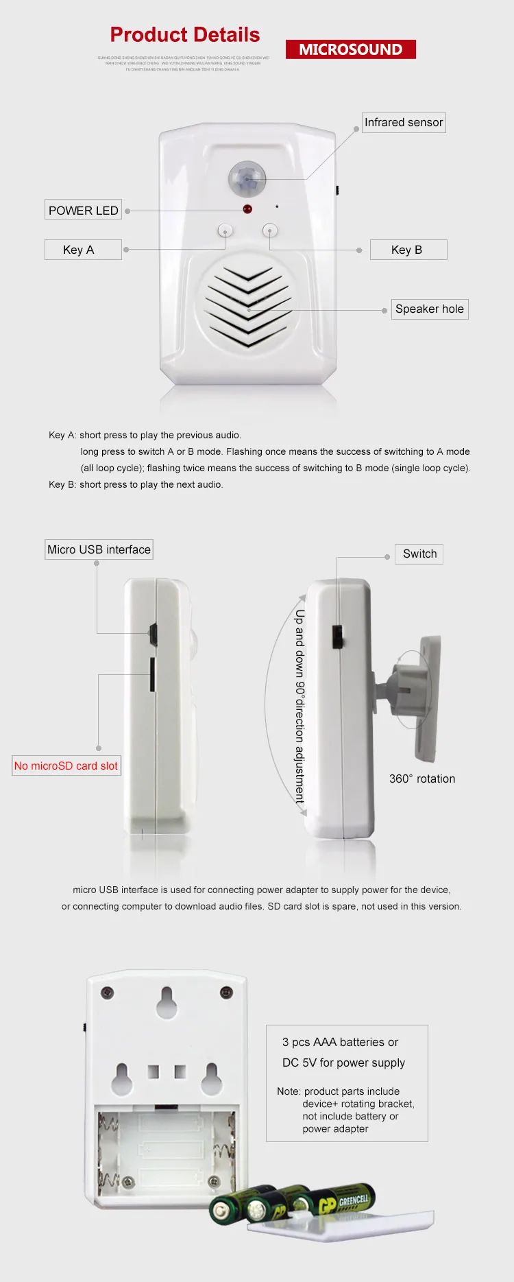 USB Programmable PIR Sensor Museum Shop MP3 Audio Player - ANKUX.COM