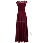 2018 Graceful full-legnth ruched chiffon bodice burgundy bridesmaid dress with lace appliques