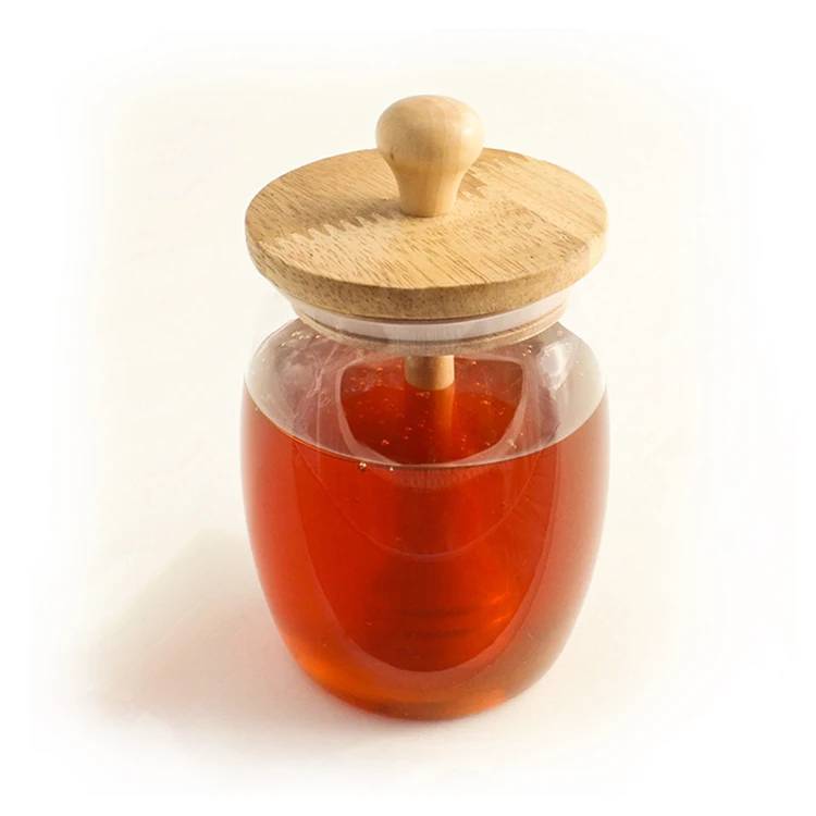 350 ml ours en verre pot de miel avec couvercle en bois