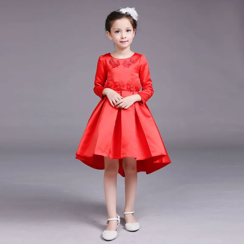 Girl Party Dress Long Sleeve Children Princess Dress in Red and White