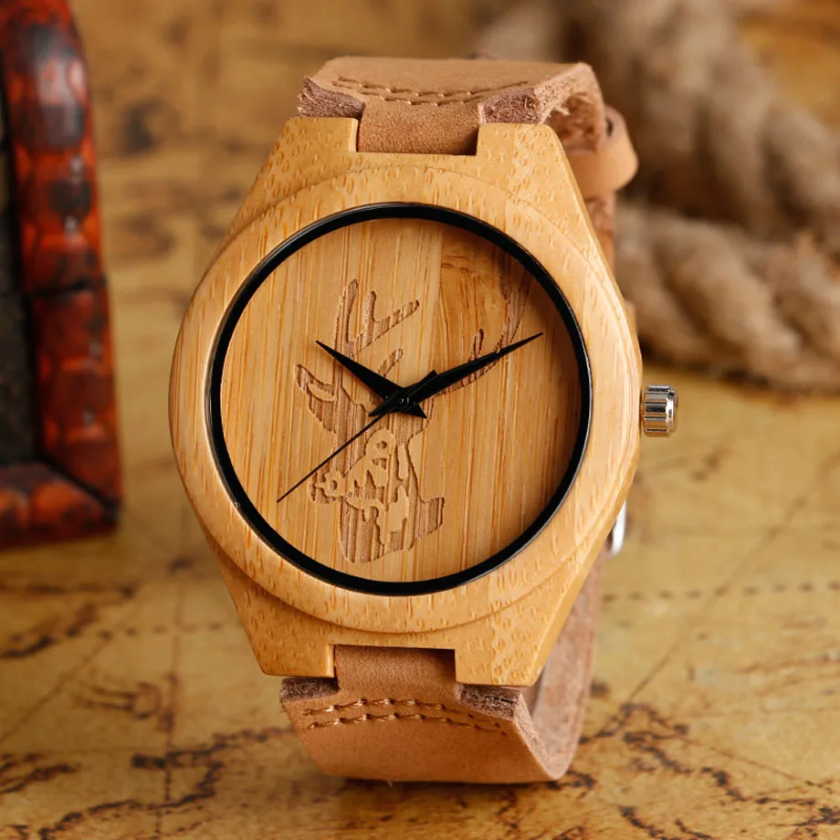 High Fashion Bamboo Natural Wood Watches Deer Moose Head Brown Standard Men Dress Watch Analog Round Clock Gift 2017 (19)