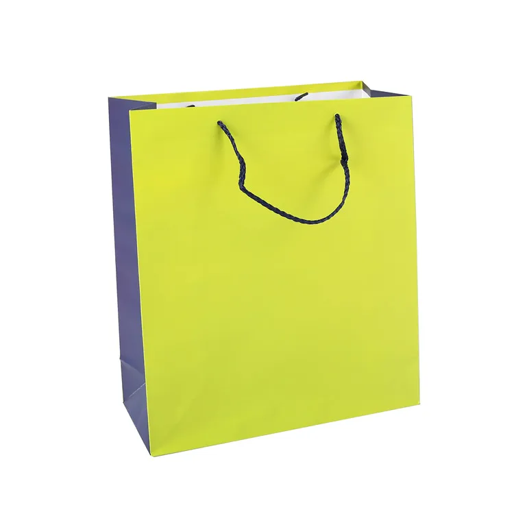 Wholesale Cheap Personalized Solid Color Packaging Shopping Bottom Rectangular Paper Bag With Rope Handles