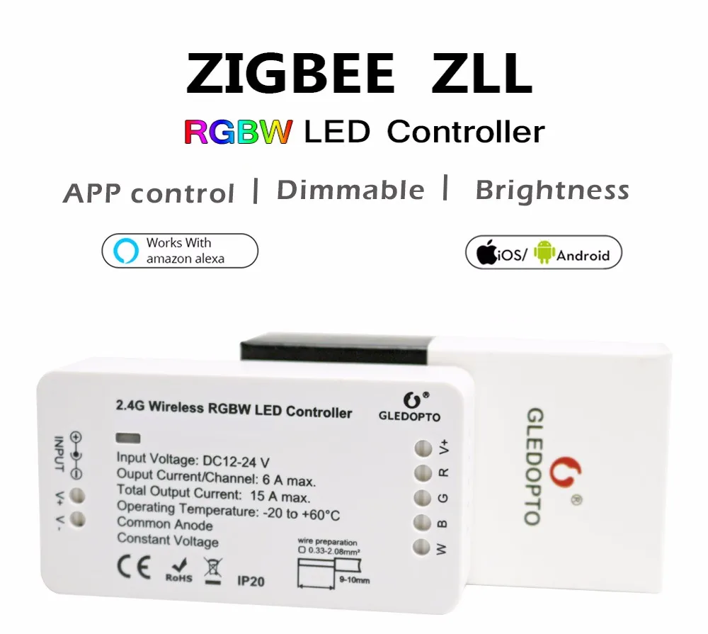 zigbee light link almazon echo plus controlled zigbee rgbw rgb+cct cct led strip controller AC/DC12V press type - ANKUX.COM