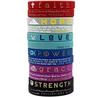 

Christian Inspirational Bible Bracelets,- Faith Hope Love Power Grace Strength - Wholesale Silicon Rubber Wristband Religious