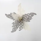 Grey printed white dot burlap poinsettia flowers with wood beads stamen Christmas ornaments wholesale#89033