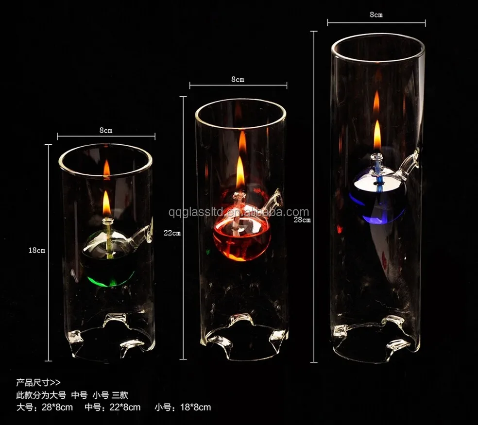 cylindrical glass oil lamp