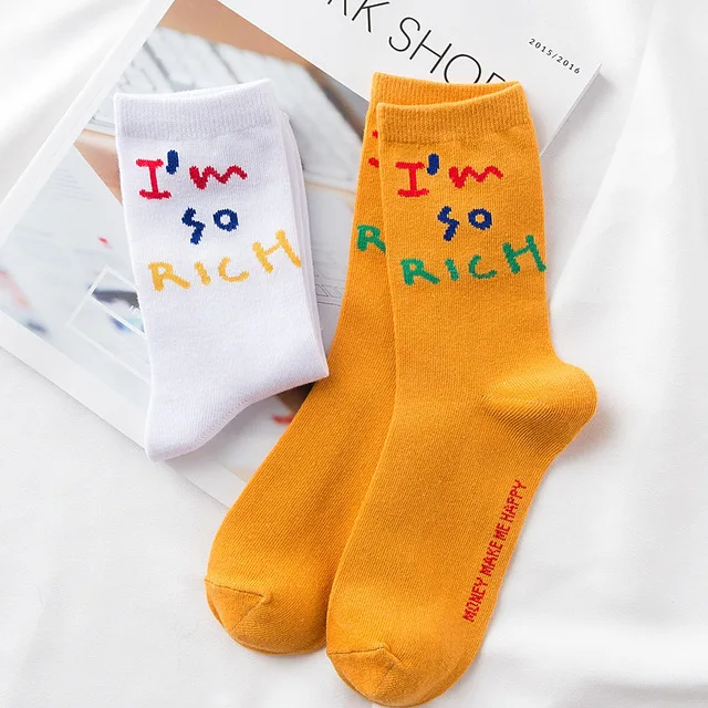 New Arrival Women Hipster Skateboard Socks I am So Rich Funny Letter Patterned Socks Hrajuku Women Summer Cool Sox, Yellow, white
New Arrival Women Hipster Skateboard Socks I am So Rich Funny Letter Patterned Socks Hrajuku Women Summer Cool Sox, Yellow, white