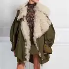 Brand Design Curly Mongolian Sheep Fur Tibet Lamb Fur Skin Down Jacket Overcoat Women Parka