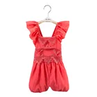 Beautiful infant classic red baby girls lively style backless kids baby romper clothing